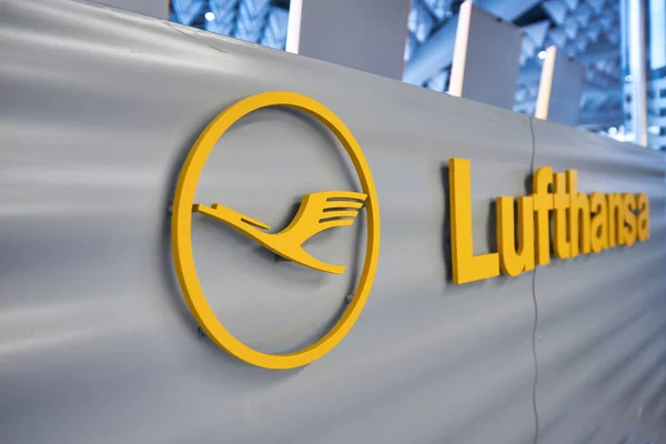 Frankfurt Main Germany Circa January 2020 Close Shot Lufthansa Sign — стокове фото