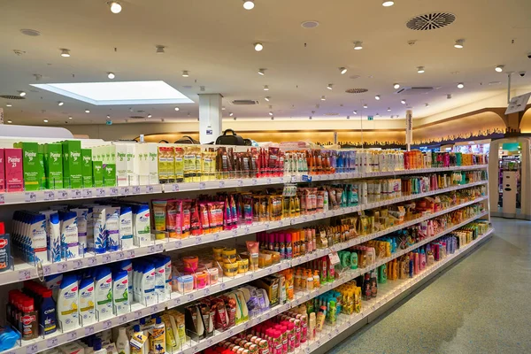 BERLIN, GERMANY - CIRCA SEPTEMBER, 2019: interior shot of dm store at Schultheiss Quartier in Berlin. — Stock Image Berlin Germany Circa September 2019 Interior Shot Store Schultheiss Quartier Royalty Free Stock Images