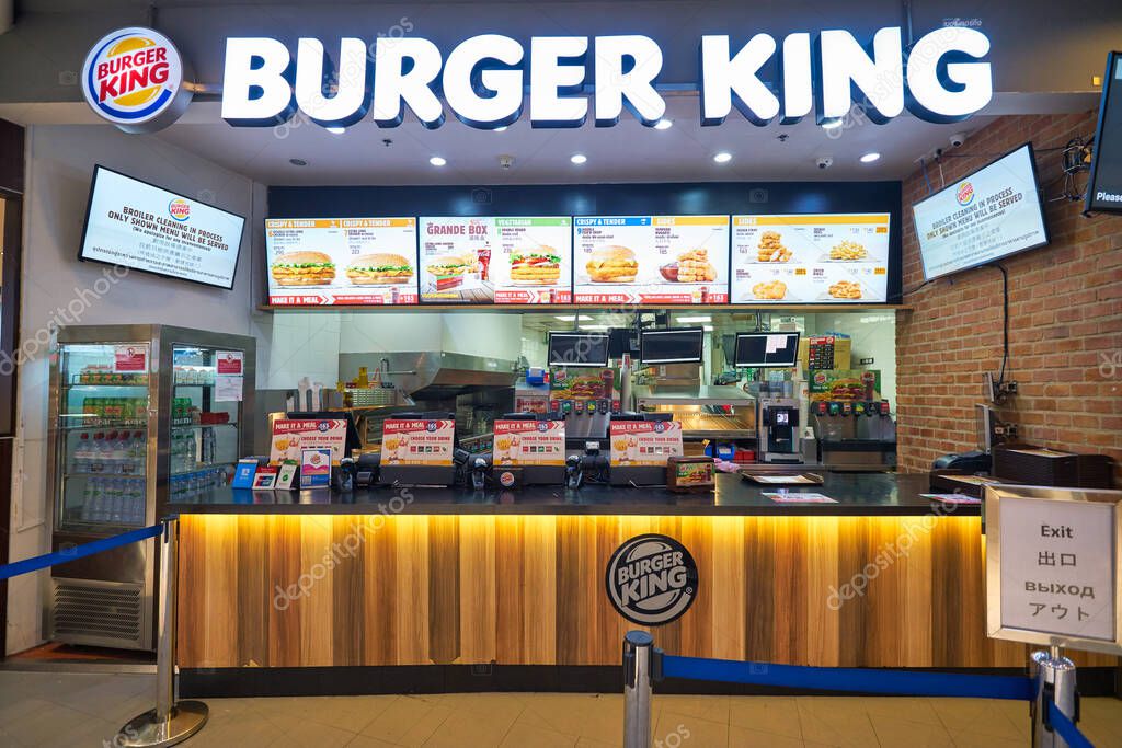 BANGKOK, THAILAND - CIRCA JANUARY, 2020: counter service at Burger King at Suvarnabhumi Airport.