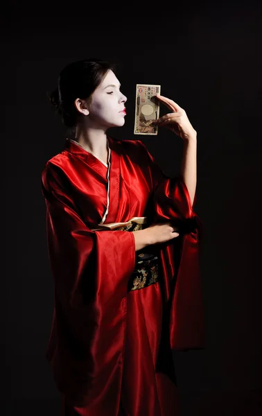 Japon geyşa yerli kılık kız — Stok fotoğraf