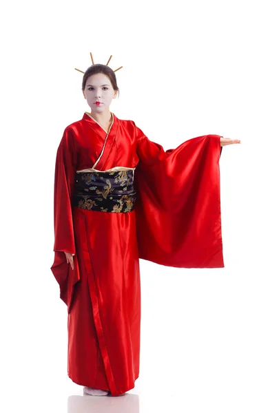 Flickan i native kostym av japanska geisha — Stockfoto