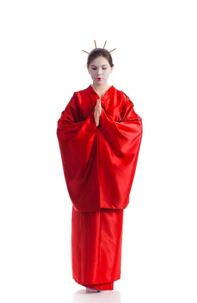 Das Mädchen im einheimischen Kostüm der japanischen Geisha — Stockfoto