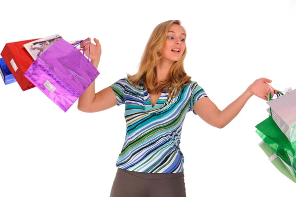 Mujer rubia con bolsas de compras —  Fotos de Stock