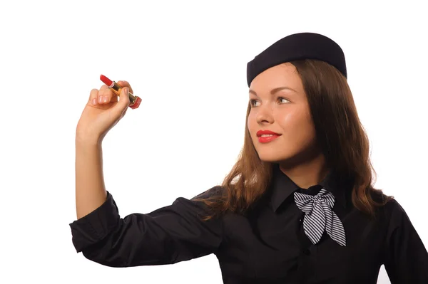 Stewardess op wit — Stockfoto