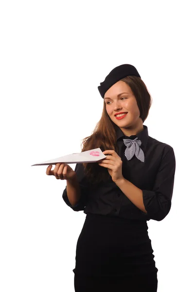 Stewardess auf weiß — Stockfoto