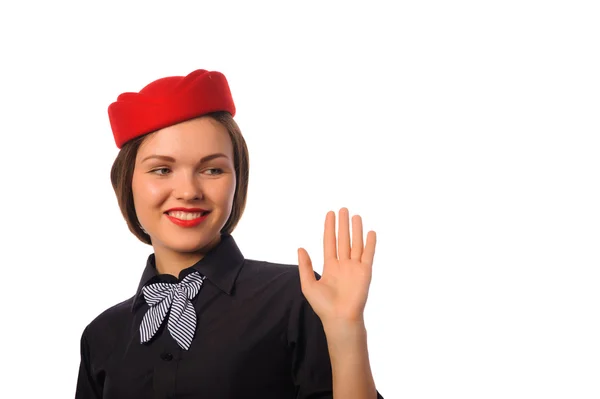 Stewardess op wit — Stockfoto