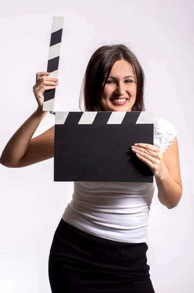 Mujer con clapboard — Foto de Stock