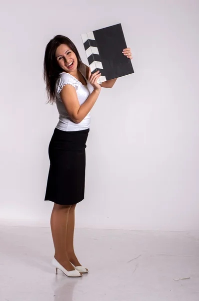 Woman with clapboard — Stock Photo, Image