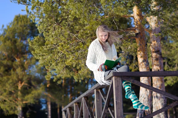 Žena v zimním parku — Stock fotografie