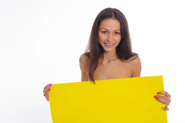 Woman hold yellow rectangle Royalty Free Stock Images