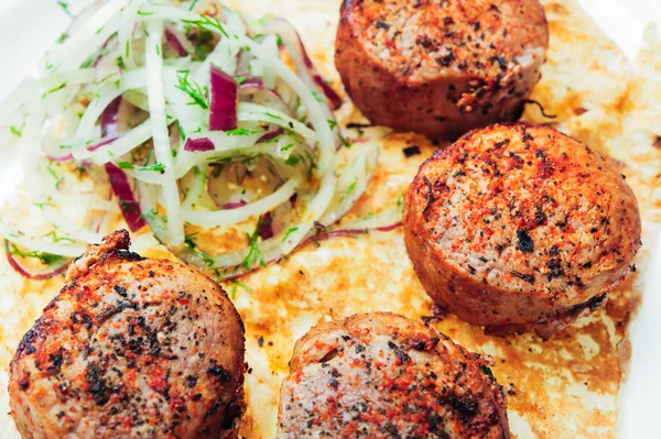 Fried meat on pita  on white — Stock Photo, Image