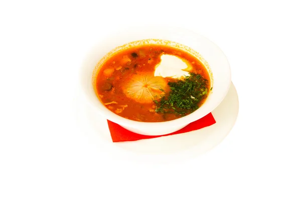 红色的罗宋汤，在白板 — 图库照片