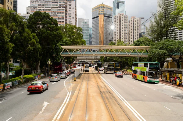 Tranvía de dos pisos en la calle de HK — Foto de Stock