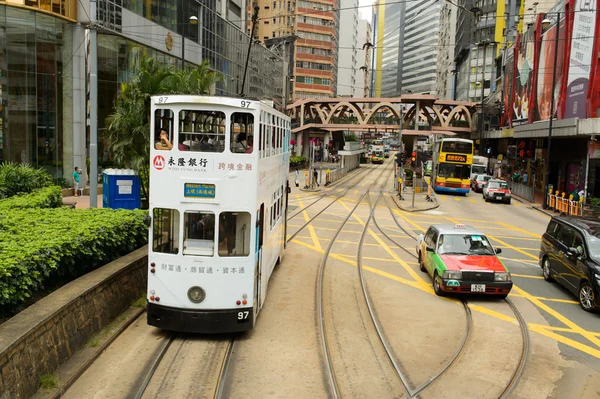 Double-decker tram on street of HK — Stock Photo, Image
