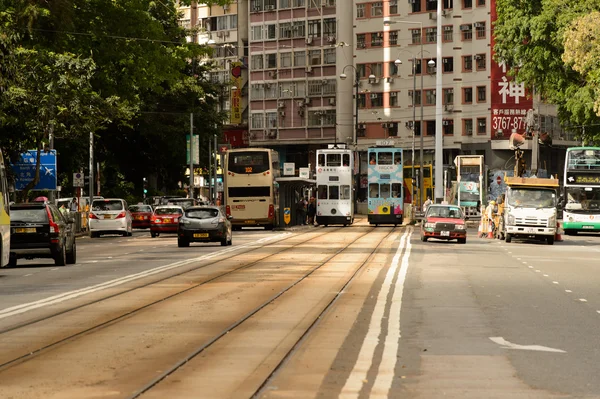 Tranvías de dos pisos en la calle de HK — Foto de Stock