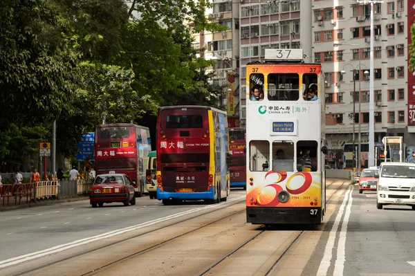 Dwupiętrowe tramwaje na ulicy Hk — Zdjęcie stockowe