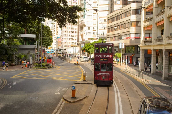 Tram à deux étages sur la rue de HK — Photo