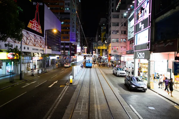 Double-decker tram on street of HK — Stock Photo, Image