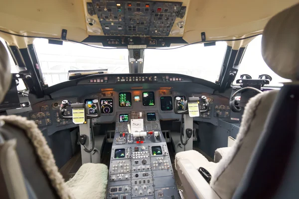 Pilots seats  in aircraft cockpit — Stok fotoğraf