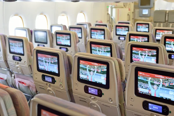 Interior da aeronave Emirates Airbus A380 — Fotografia de Stock