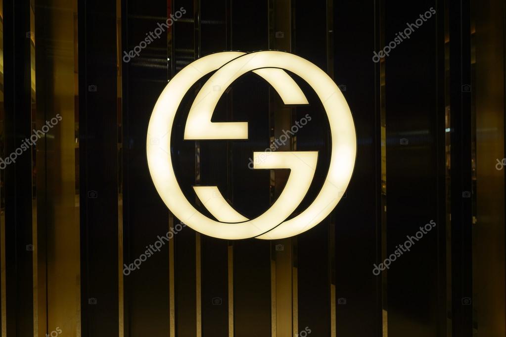 HONG KONG - OCTOBER 25, 2015: Gucci logo. Gucci is an Italian fashion and leather goods brand, part of the Gucci Group, which is owned by the French holding company Kering