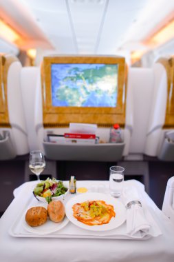 Boeing 777 business class interior.