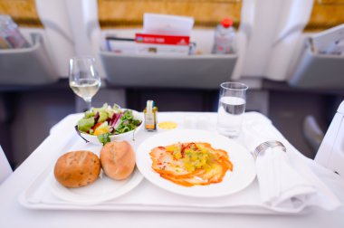 Boeing 777 business class interior.