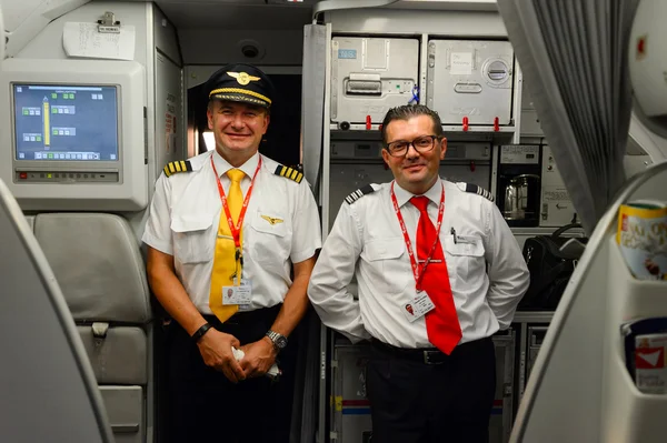 Pilots of Czech Airlines after flight — Stok fotoğraf