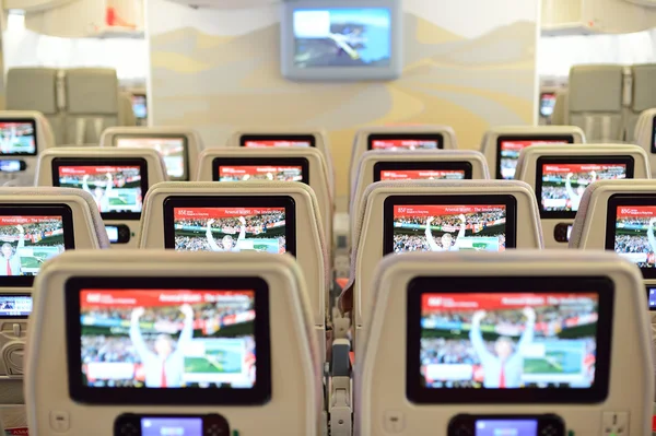 Interior da aeronave Emirates Airbus A380 — Fotografia de Stock