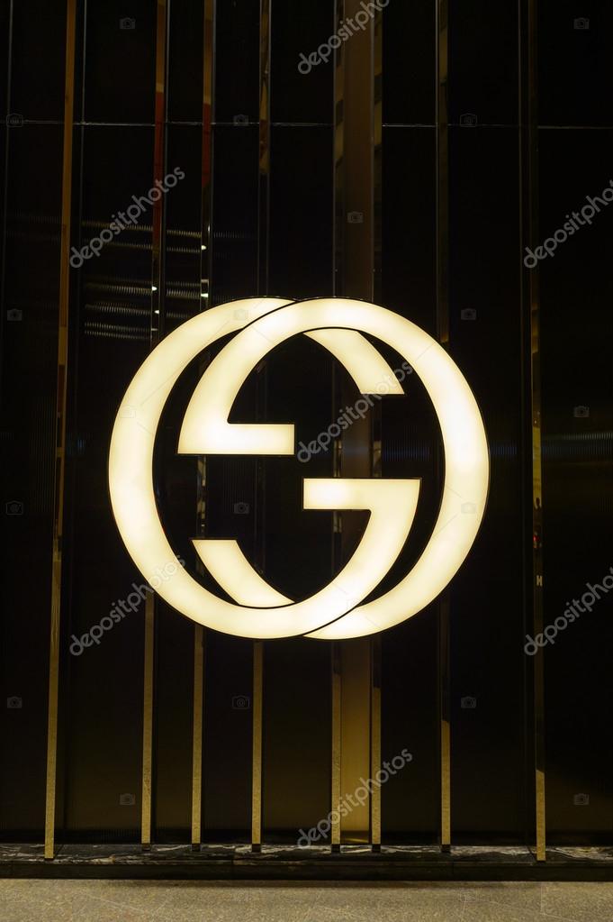 HONG KONG - OCTOBER 25, 2015: Gucci logo. Gucci is an Italian fashion and leather goods brand, part of the Gucci Group, which is owned by the French holding company Kering