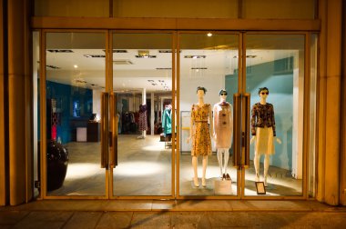 shopwindow of closed store at night. Paris