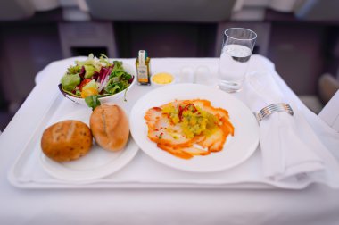 Boeing 777 business class interior.