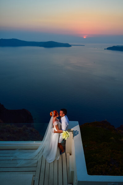 bride and groom  on Santorini island