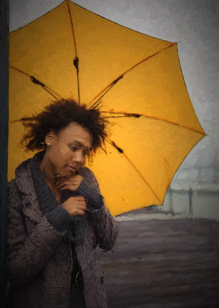 African american woman with umbrella — Stock Photo, Image