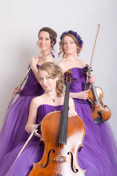 Muzikale trio met instrumenten — Stockfoto