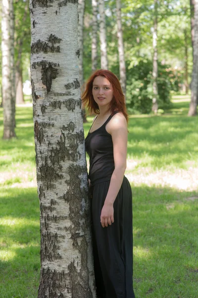 Girl in a birch grove — Stock Photo, Image