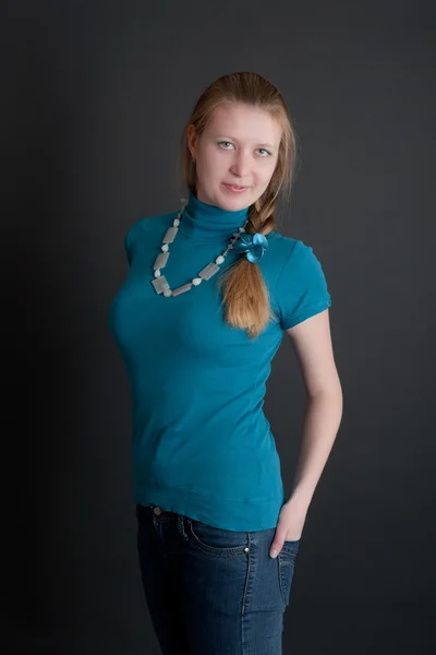 Girl in a blue blouse — Stock Photo, Image