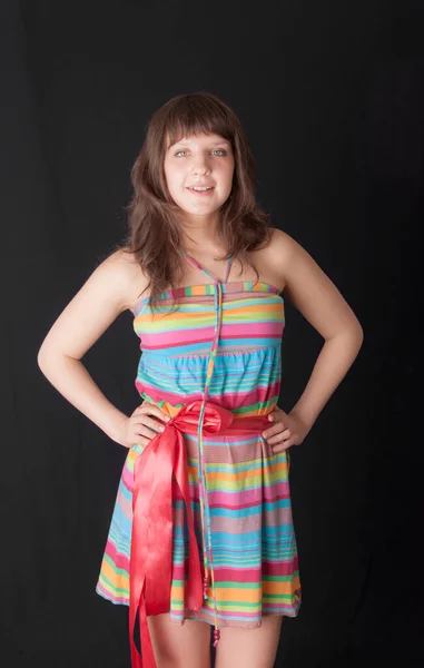 Studio Portrait Girl Bright Dress — Stock Photo, Image