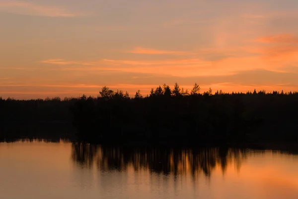 Krajobraz Zachodzie Słońca Nad Jeziorem Leśnym — Zdjęcie stockowe