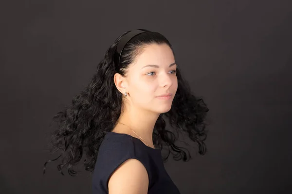 Studio Portrait Girl Black Background — Stock Photo, Image