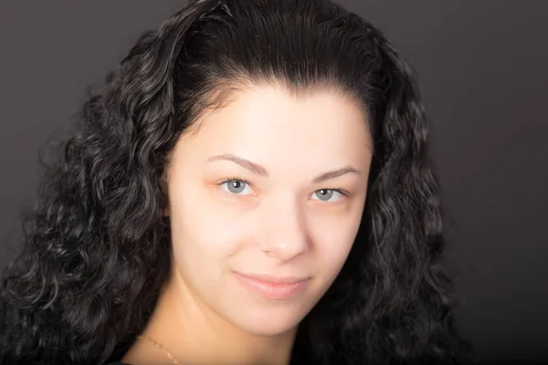 Studio Portrait Girl Black Background Closeup — Stock Photo, Image