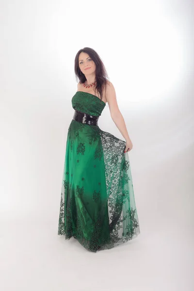 Portrait Une Femme Robe Longue Verte — Photo