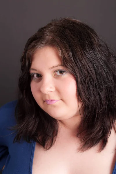 Studio Portrait Girl Brown Eyes Closeup — Stock Photo, Image