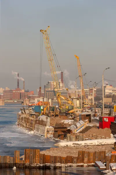 Sitio Construcción Para Reconstrucción Del Terraplén Del Río — Foto de Stock