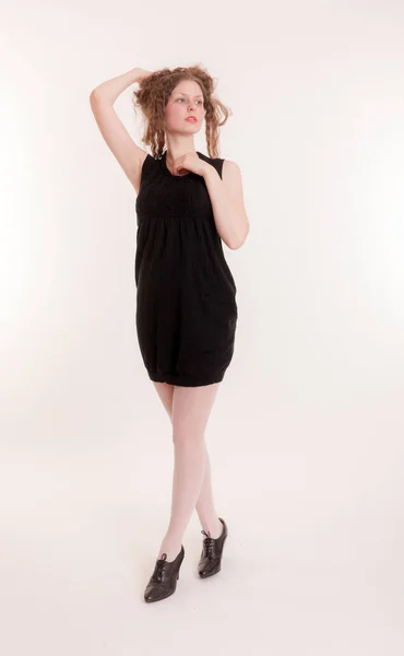 Portrait Studio Adolescente Robe Noire — Photo