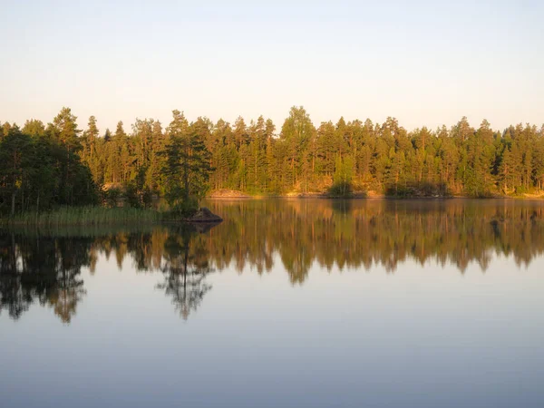 Poranny Krajobraz Refleksjami Nad Jeziorem Leśnym — Zdjęcie stockowe