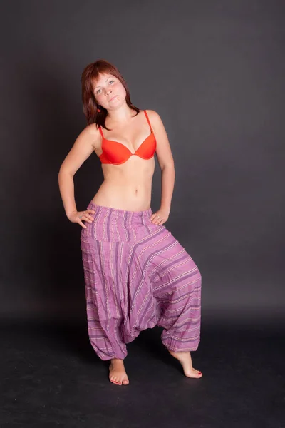 Studio Portrait Woman Pink Bloomers — Stock Photo, Image