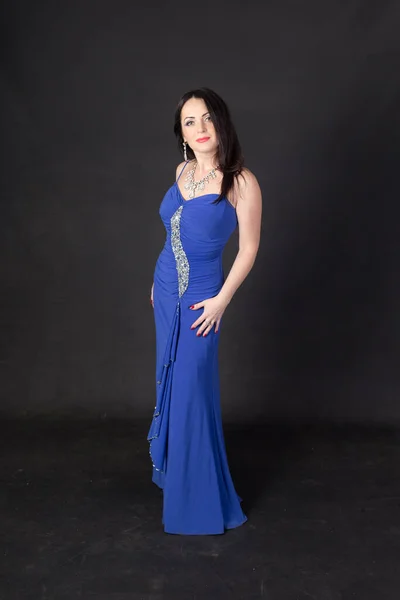 Portrait Woman Blue Evening Dress — Stock Photo, Image