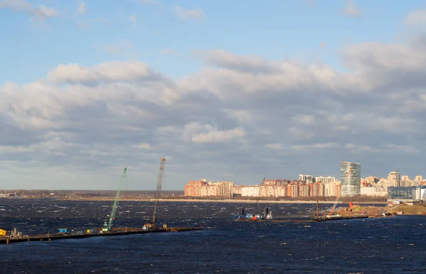 Construcción Puente Sobre Bahía Sankt Peterburg —  Fotos de Stock