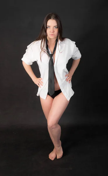 Retrato Estudio Chica Sensual Camisa Blanca —  Fotos de Stock